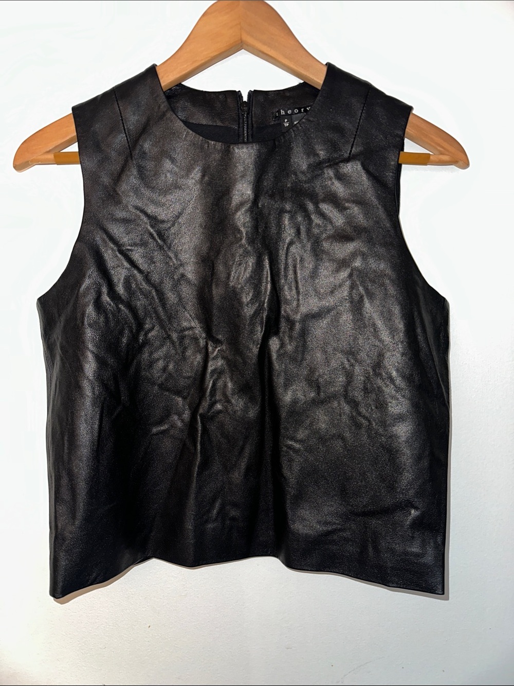 Theory Black Sleeveless Leather Shell Top